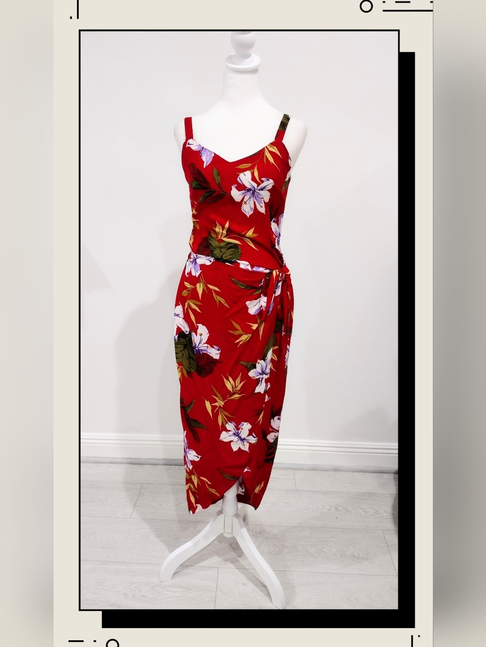 Y2K Red Floral Wrap Midi Dress - Brand: By Choice Sleeveless